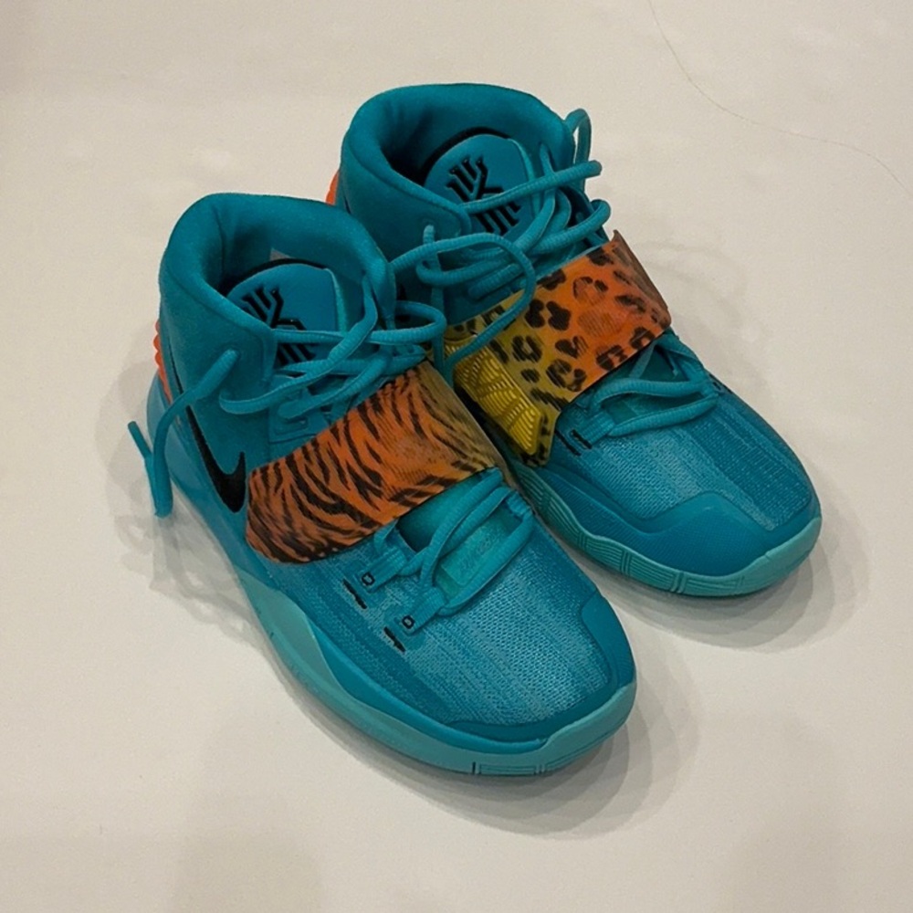 Nike Blue and Orange High-Top Sneakers with Fringe